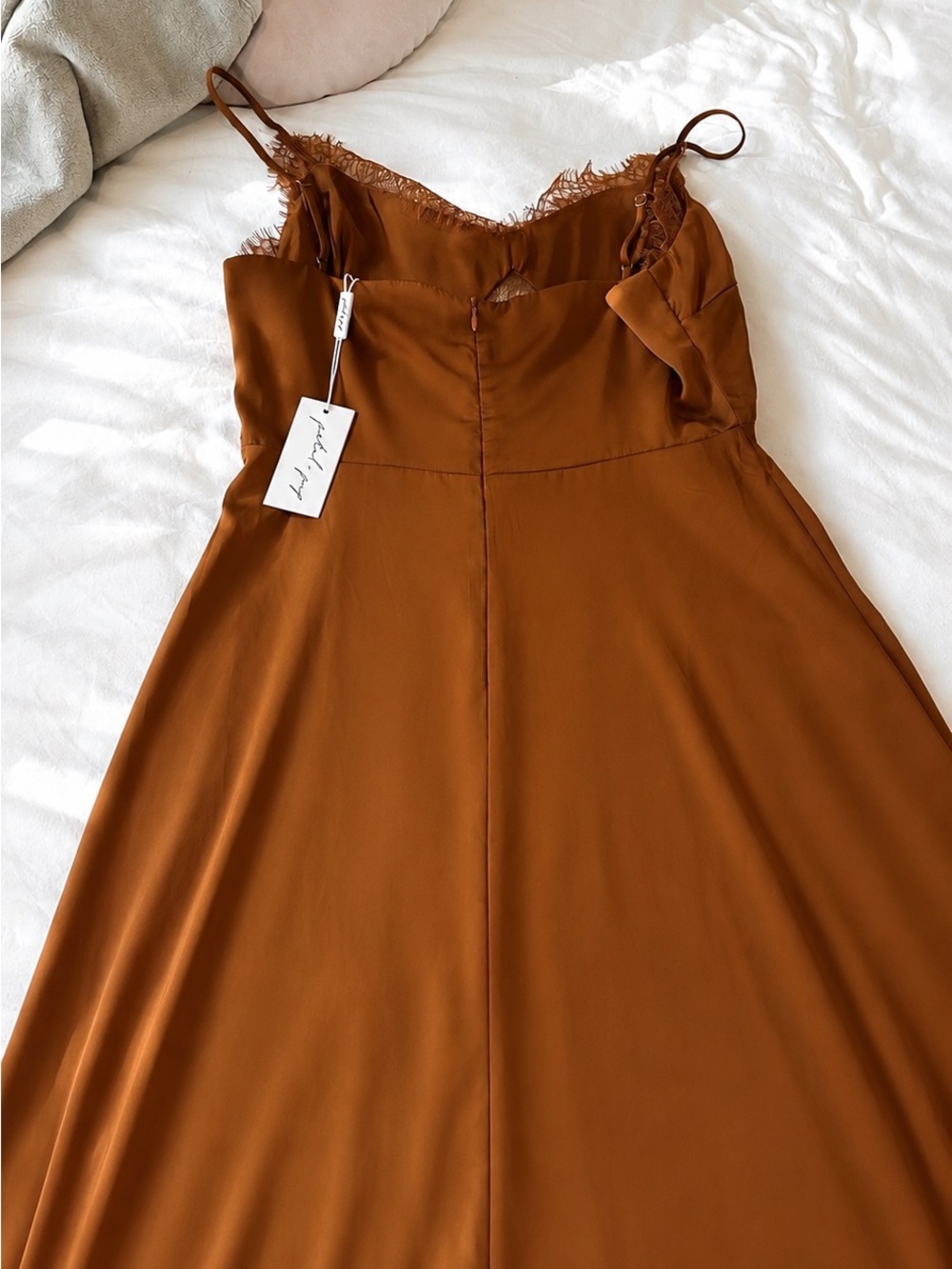 Petal & Pup Ariel Brown Satin Lace Midi Dress Size 8 NWT - Picture 5 of 11